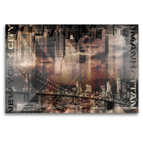 Premium Textil-Leinwand 120 x 80 cm Quer-Format Modern Art MANHATTAN SKYLINES Vintage | Wandbild, HD-Bild auf Keilrahmen, Fertigbild auf hochwertigem Vlies, Leinwanddruck von Melanie Viola
