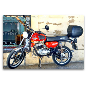 Premium Textil-Leinwand 120 x 80 cm Quer-Format Motorrad der Marke MINSK aus der UdSSR in Havanna | Wandbild, HD-Bild auf Keilrahmen, Fertigbild auf hochwertigem Vlies, Leinwanddruck von Henning von Löwis of Menar