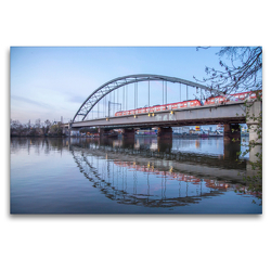 Premium Textil-Leinwand 120 x 80 cm Quer-Format Neue Niederräder Brücke in Frankfurt | Wandbild, HD-Bild auf Keilrahmen, Fertigbild auf hochwertigem Vlies, Leinwanddruck von Rolf Hecker