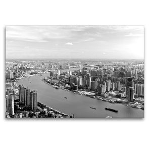 Premium Textil-Leinwand 120 x 80 cm Quer-Format Shanghai Skyline mit Huangpu River | Wandbild, HD-Bild auf Keilrahmen, Fertigbild auf hochwertigem Vlies, Leinwanddruck von Ralf Wittstock