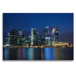 Premium Textil-Leinwand 120 x 80 cm Quer-Format Singapur Skyline bei Nacht | Wandbild, HD-Bild auf Keilrahmen, Fertigbild auf hochwertigem Vlies, Leinwanddruck von Ralf Wittstock