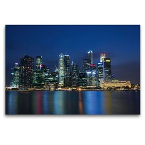 Premium Textil-Leinwand 120 x 80 cm Quer-Format Singapur Skyline bei Nacht | Wandbild, HD-Bild auf Keilrahmen, Fertigbild auf hochwertigem Vlies, Leinwanddruck von Ralf Wittstock