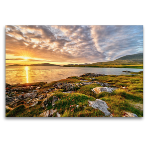 Premium Textil-Leinwand 120 x 80 cm Quer-Format Sonnenuntergang in Schottland auf den Äußeren Hebriden auf der Isle of Harris | Wandbild, HD-Bild auf Keilrahmen, Fertigbild auf hochwertigem Vlies, Leinwanddruck von Sandra Schänzer