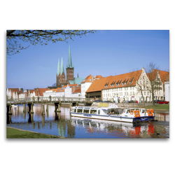 Premium Textil-Leinwand 120 x 80 cm Quer-Format Stadtansicht Lübeck an der Trave | Wandbild, HD-Bild auf Keilrahmen, Fertigbild auf hochwertigem Vlies, Leinwanddruck von Lothar Reupert