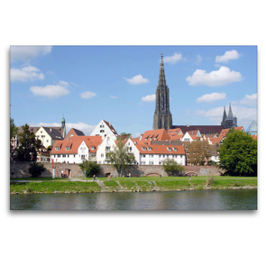 Premium Textil-Leinwand 120 x 80 cm Quer-Format Stadtansicht Ulm mit Stadtmauer | Wandbild, HD-Bild auf Keilrahmen, Fertigbild auf hochwertigem Vlies, Leinwanddruck von Lothar Reupert
