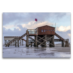 Premium Textil-Leinwand 120 x 80 cm Quer-Format Strandcafé Silbermöwe | Wandbild, HD-Bild auf Keilrahmen, Fertigbild auf hochwertigem Vlies, Leinwanddruck von Manuela Falke