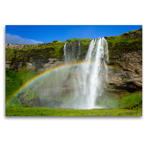 Premium Textil-Leinwand 120 x 80 cm Quer-Format Wasserfall Seljalandsfoss | Wandbild, HD-Bild auf Keilrahmen, Fertigbild auf hochwertigem Vlies, Leinwanddruck von Frauke Scholz