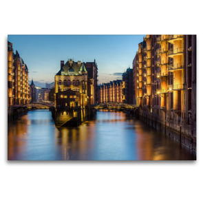Premium Textil-Leinwand 120 x 80 cm Quer-Format Wasserschloss Hamburg | Wandbild, HD-Bild auf Keilrahmen, Fertigbild auf hochwertigem Vlies, Leinwanddruck von Michael Valjak