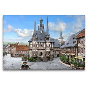 Premium Textil-Leinwand 120 x 80 cm Quer-Format Wernigerode – Rathaus um 1895 | Wandbild, HD-Bild auf Keilrahmen, Fertigbild auf hochwertigem Vlies, Leinwanddruck von André Tetsch