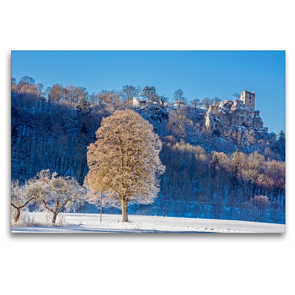 Premium Textil-Leinwand 120 x 80 cm Quer-Format Winterlandschaft im Wiesenttal am Fuße der Burg Neideck | Wandbild, HD-Bild auf Keilrahmen, Fertigbild auf hochwertigem Vlies, Leinwanddruck von Harry Müller