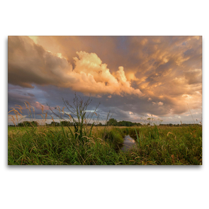Premium Textil-Leinwand 120 x 80 cm Quer-Format Wolkenhimmel in den Wiesen | Wandbild, HD-Bild auf Keilrahmen, Fertigbild auf hochwertigem Vlies, Leinwanddruck von Michael Hömske