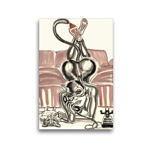 Premium Textil-Leinwand 30 x 45 cm Hoch-Format Catwoman smalltalk. Aussergewöhnliche Burlesque Pin-up Grafik. Illustration Malerei der bekannten Marke „Burlesque up your wall“. Es ist das persönlichste Bild was sie bekommen können. Beeindrucke deine Gäste! | Wandbild, HD-Bild auf Keilrahmen, Fertigbild auf hochwertigem Vlies, Leinwanddruck von Sara Horwath Burlesqe up your wall