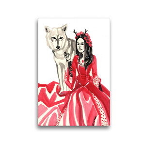 Premium Textil-Leinwand 30 x 45 cm Hoch-Format der rote Wolf – Zeichung von Sara Horwath | Wandbild, HD-Bild auf Keilrahmen, Fertigbild auf hochwertigem Vlies, Leinwanddruck von Sara Horwath