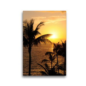 Premium Textil-Leinwand 30 x 45 cm Hoch-Format Gran Canaria – Sonnenuntergang vor Palmen im Meer. Kanarische Insel. | Wandbild, HD-Bild auf Keilrahmen, Fertigbild auf hochwertigem Vlies, Leinwanddruck von Anja Frost
