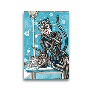 Premium Textil-Leinwand 30 x 45 cm Hoch-Format Katzen im Schnee. Catwoman in snow. The most wanted girls! | Wandbild, HD-Bild auf Keilrahmen, Fertigbild auf hochwertigem Vlies, Leinwanddruck von Sara Horwath Burlesqe up your wall