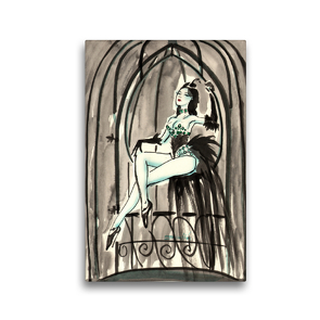 Premium Textil-Leinwand 30 x 45 cm Hoch-Format Singvogelkäfig – Zeichnung von Sara Horwath | Wandbild, HD-Bild auf Keilrahmen, Fertigbild auf hochwertigem Vlies, Leinwanddruck von Sara Horwath