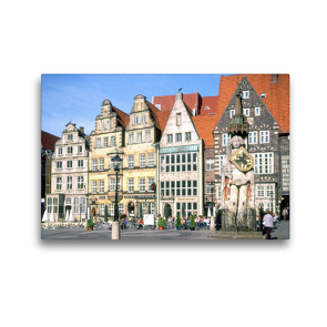 Premium Textil-Leinwand 45 x 30 cm Quer-Format Altstadt Bremen mit Roland | Wandbild, HD-Bild auf Keilrahmen, Fertigbild auf hochwertigem Vlies, Leinwanddruck von Lothar Reupert