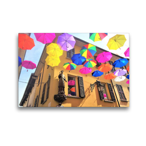Premium Textil-Leinwand 45 x 30 cm Quer-Format Arona am Lago Maggiore: Regenschirme im Sonnenlicht | Wandbild, HD-Bild auf Keilrahmen, Fertigbild auf hochwertigem Vlies, Leinwanddruck von Christine Konkel