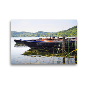 Premium Textil-Leinwand 45 x 30 cm Quer-Format Boote am Laacher See | Wandbild, HD-Bild auf Keilrahmen, Fertigbild auf hochwertigem Vlies, Leinwanddruck von Anja Frost