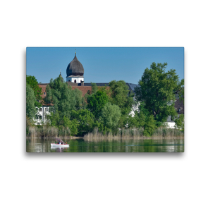 Premium Textil-Leinwand 45 x 30 cm Quer-Format Chiemsee – Fraueninsel mit Abtei Frauenwörth | Wandbild, HD-Bild auf Keilrahmen, Fertigbild auf hochwertigem Vlies, Leinwanddruck von Dieter-M. Wilczek