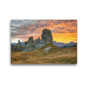 Premium Textil-Leinwand 45 x 30 cm Quer-Format Cinque Torri in den Dolomiten | Wandbild, HD-Bild auf Keilrahmen, Fertigbild auf hochwertigem Vlies, Leinwanddruck von Michael Valjak