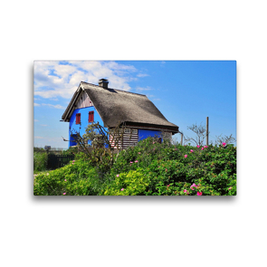 Premium Textil-Leinwand 45 x 30 cm Quer-Format Das blaue Haus am Graswarder | Wandbild, HD-Bild auf Keilrahmen, Fertigbild auf hochwertigem Vlies, Leinwanddruck von Renate Grobelny