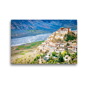 Premium Textil-Leinwand 45 x 30 cm Quer-Format Das hochgelegene tibetisch-buddhistisches Kloster Ki Gompa am Spiti-Fluss | Wandbild, HD-Bild auf Keilrahmen, Fertigbild auf hochwertigem Vlies, Leinwanddruck von CALVENDO