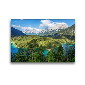 Premium Textil-Leinwand 45 x 30 cm Quer-Format Der Blindsee mit Blick auf Zugspitze und Sonnenspitze | Wandbild, HD-Bild auf Keilrahmen, Fertigbild auf hochwertigem Vlies, Leinwanddruck von Sascha Ferrari