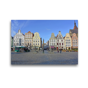 Premium Textil-Leinwand 45 x 30 cm Quer-Format Der Neue Markt mit dem Möwenbrunnen, Rostocks zentraler Platz | Wandbild, HD-Bild auf Keilrahmen, Fertigbild auf hochwertigem Vlies, Leinwanddruck von Ulrich Senff