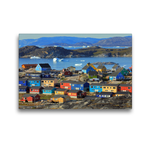 Premium Textil-Leinwand 45 x 30 cm Quer-Format Die bunten Häuser von Ilulissat | Wandbild, HD-Bild auf Keilrahmen, Fertigbild auf hochwertigem Vlies, Leinwanddruck von gro