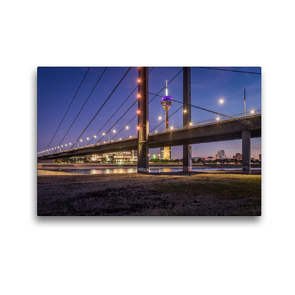 Premium Textil-Leinwand 45 x 30 cm Quer-Format Düsseldorf am Rheinufer bei Nacht | Wandbild, HD-Bild auf Keilrahmen, Fertigbild auf hochwertigem Vlies, Leinwanddruck von Alexander Gründel