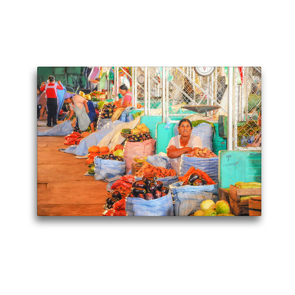 Premium Textil-Leinwand 45 x 30 cm Quer-Format Frisches Gemüse am Stand in der Markthalle, auch für Pique a lo Macho – buntes Allerlei, bolivianische Spezialität | Wandbild, HD-Bild auf Keilrahmen, Fertigbild auf hochwertigem Vlies, Leinwanddruck von Bettina Hackstein