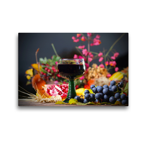 Premium Textil-Leinwand 45 x 30 cm Quer-Format Herbstfrüchte und Rotwein | Wandbild, HD-Bild auf Keilrahmen, Fertigbild auf hochwertigem Vlies, Leinwanddruck von N N