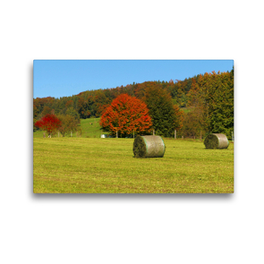 Premium Textil-Leinwand 45 x 30 cm Quer-Format Heuballen auf einem herbstlichen Feld | Wandbild, HD-Bild auf Keilrahmen, Fertigbild auf hochwertigem Vlies, Leinwanddruck von Alexandra Kurz