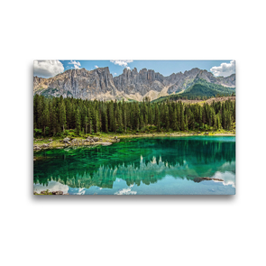 Premium Textil-Leinwand 45 x 30 cm Quer-Format Karersee eine Oase in den Südtiroler Dolomiten | Wandbild, HD-Bild auf Keilrahmen, Fertigbild auf hochwertigem Vlies, Leinwanddruck von Sascha Ferrari