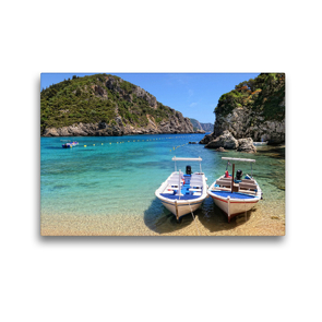 Premium Textil-Leinwand 45 x 30 cm Quer-Format Korfu – Paradiesische Insel in der Adria. Boots am Stand von Paleokastritsa | Wandbild, HD-Bild auf Keilrahmen, Fertigbild auf hochwertigem Vlies, Leinwanddruck von Anja Frost