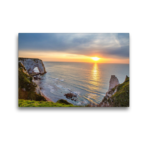 Premium Textil-Leinwand 45 x 30 cm Quer-Format Leinwand Felsenküste von Etretat bei Sonnenuntergang absolut sehenswert | Wandbild, HD-Bild auf Keilrahmen, Fertigbild auf hochwertigem Vlies, Leinwanddruck von Mike Weiwers