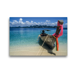 Premium Textil-Leinwand 45 x 30 cm Quer-Format Longtailboot am Strand | Wandbild, HD-Bild auf Keilrahmen, Fertigbild auf hochwertigem Vlies, Leinwanddruck von Christian Müringer