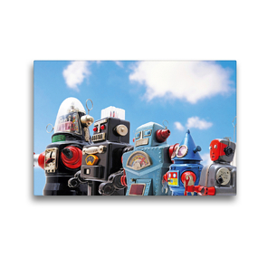 Premium Textil-Leinwand 45 x 30 cm Quer-Format Lustige Roboter aufgereiht unter blauem Himmel | Wandbild, HD-Bild auf Keilrahmen, Fertigbild auf hochwertigem Vlies, Leinwanddruck von CALVENDO