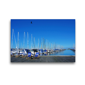 Premium Textil-Leinwand 45 x 30 cm Quer-Format Marina Heiligenhafen mit Blick auf Graswarder | Wandbild, HD-Bild auf Keilrahmen, Fertigbild auf hochwertigem Vlies, Leinwanddruck von Renate Grobelny