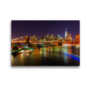 Premium Textil-Leinwand 45 x 30 cm Quer-Format Brooklyn Bridge in NYC bei Nacht | Wandbild, HD-Bild auf Keilrahmen, Fertigbild auf hochwertigem Vlies, Leinwanddruck von Christian Müller