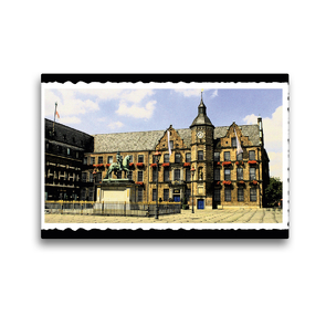 Premium Textil-Leinwand 45 x 30 cm Quer-Format Rathaus auf dem Burgplatz mit Jan-Wellem-Denkmal | Wandbild, HD-Bild auf Keilrahmen, Fertigbild auf hochwertigem Vlies, Leinwanddruck von Michael Jäger