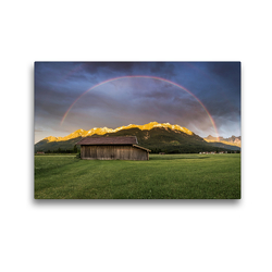 Premium Textil-Leinwand 45 x 30 cm Quer-Format Regenbogen über dem Karwendel | Wandbild, HD-Bild auf Keilrahmen, Fertigbild auf hochwertigem Vlies, Leinwanddruck von Martin Wasilewski