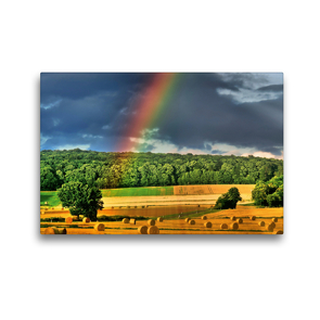 Premium Textil-Leinwand 45 x 30 cm Quer-Format Regenbogen über den Feldern bei Niestetal | Wandbild, HD-Bild auf Keilrahmen, Fertigbild auf hochwertigem Vlies, Leinwanddruck von Sabine Löwer