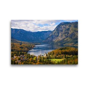 Premium Textil-Leinwand 45 x 30 cm Quer-Format See Bohinj Landschaft im Herbst | Wandbild, HD-Bild auf Keilrahmen, Fertigbild auf hochwertigem Vlies, Leinwanddruck von iPics Photography