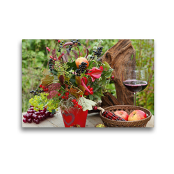 Premium Textil-Leinwand 45 x 30 cm Quer-Format Sommerfrüchte und Rotwein auf dem Terrassentisch | Wandbild, HD-Bild auf Keilrahmen, Fertigbild auf hochwertigem Vlies, Leinwanddruck von N N