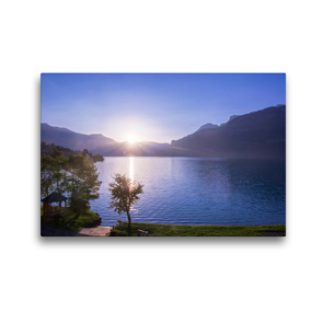 Premium Textil-Leinwand 45 x 30 cm Quer-Format Sonnenaufgang in Oberried am Brienzersee | Wandbild, HD-Bild auf Keilrahmen, Fertigbild auf hochwertigem Vlies, Leinwanddruck von Stefanie und Philipp Kellmann