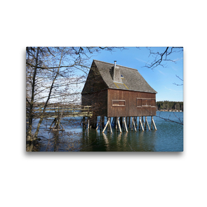 Premium Textil-Leinwand 45 x 30 cm Quer-Format Stelzenhaus – Plothener Teiche | Wandbild, HD-Bild auf Keilrahmen, Fertigbild auf hochwertigem Vlies, Leinwanddruck von Flori0