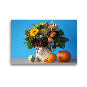 Premium Textil-Leinwand 45 x 30 cm Quer-Format Still Life – Blumen vor der blauen Wand | Wandbild, HD-Bild auf Keilrahmen, Fertigbild auf hochwertigem Vlies, Leinwanddruck von Hans Will