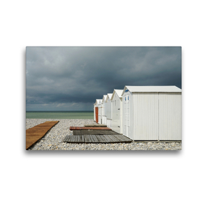Premium Textil-Leinwand 45 x 30 cm Quer-Format Strahlend weiße Badehütten am Strand von Mers-les-Bains | Wandbild, HD-Bild auf Keilrahmen, Fertigbild auf hochwertigem Vlies, Leinwanddruck von Silke Liedtke Reisefotografie